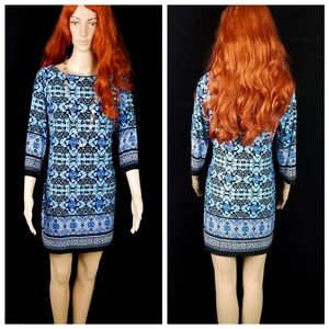 _EUC Blue Dress with Celtic Print and 3/4 Sleeves